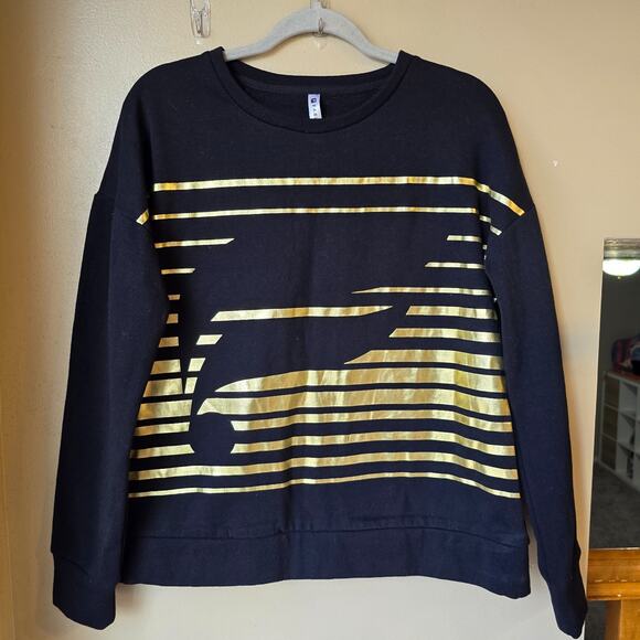 Fabletics Sweatshirt Size L Black Gold Logo Pullover Tunic Sweater - Picture 2 of 8